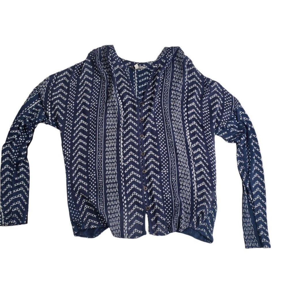 Lucky Brand Boho Button up Navy Blouse, Size‎ Medium
